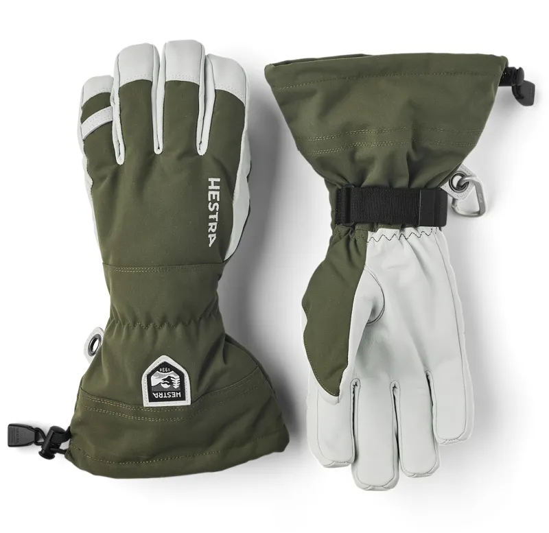 Hestra Army Leather Heli Mens Ski Gloves in Olive Green